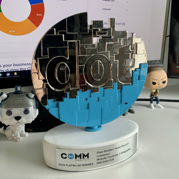 DotComm Platinum Award on desk