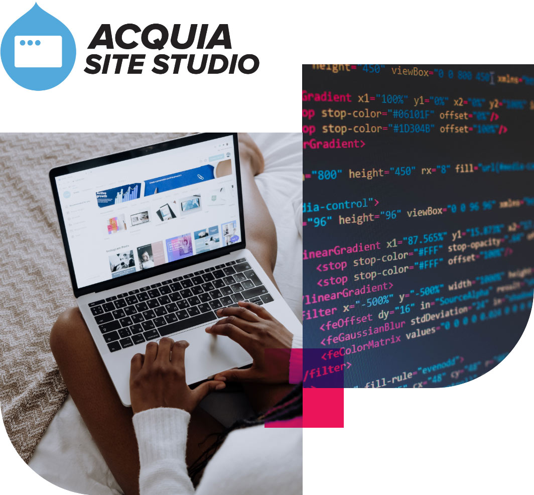 A person on a laptop using Acquia Site Studio