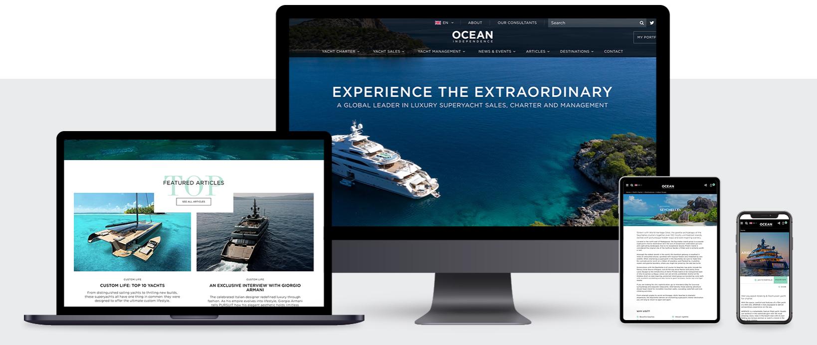 The Ocean Independence website on desktop, laptop, tablet and mobile devices